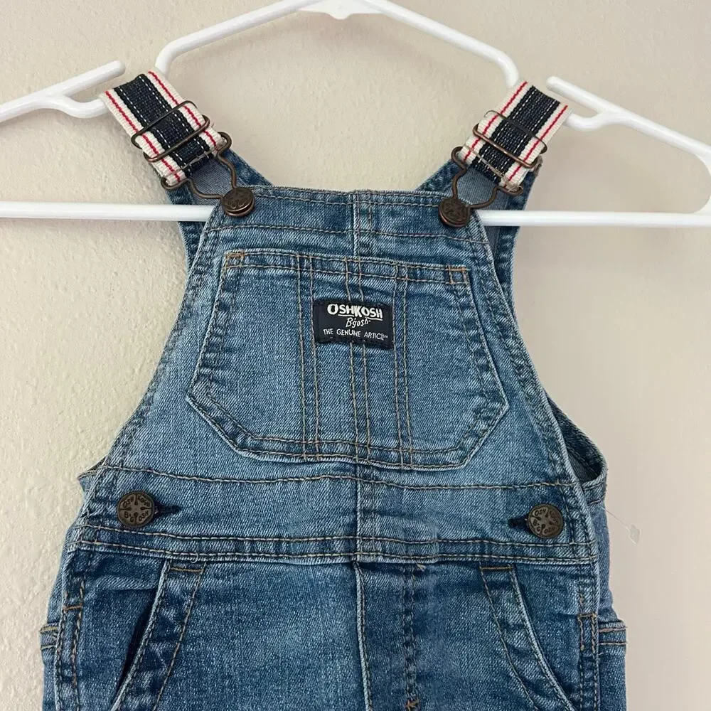 Oshkosh denim overalls bibs stripe straps Jean classic Y2K style pockets 9 mo